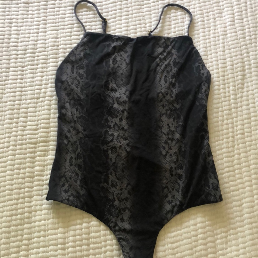 MAI bodysuit, size medium, black snake boa